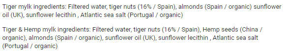 Tiger mylk ingredients
